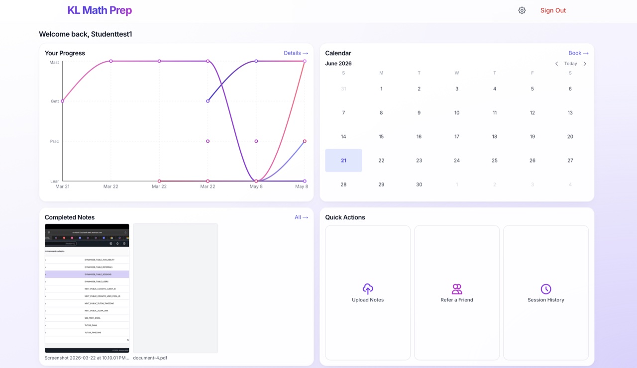 KL Math Prep student dashboard